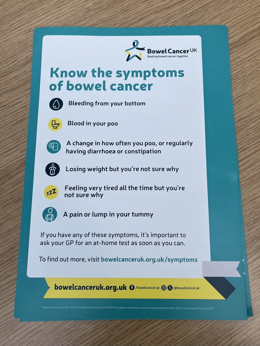 April is Bowel Cancer Awareness Month. The colorectal CNS team in the atrium at QE today promoting awareness of symptoms and the importance of screening @bowelcanceruk 
#BowelCancerAwarenessMonth #bowelcancerscreening