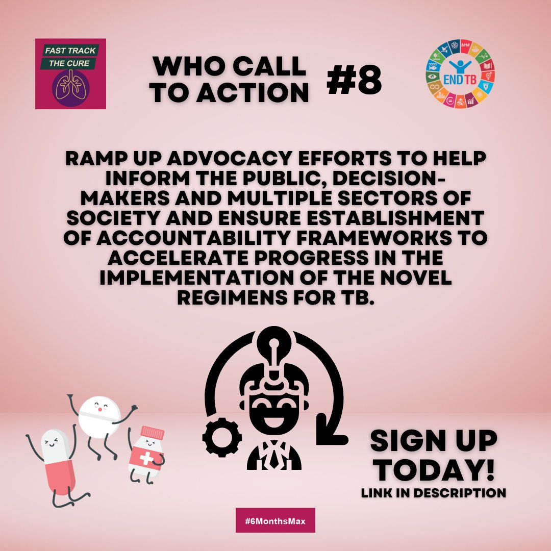 The @WHO & partners are calling on governments & other stakeholders to accelerate the implementation of the novel #6MonthsMax regimen for the treatment of drug-resistant TB. Everybody has a role to play, including you! Sign the call to action now: whoendtbforum.org/page/call-to-a… #EndTB