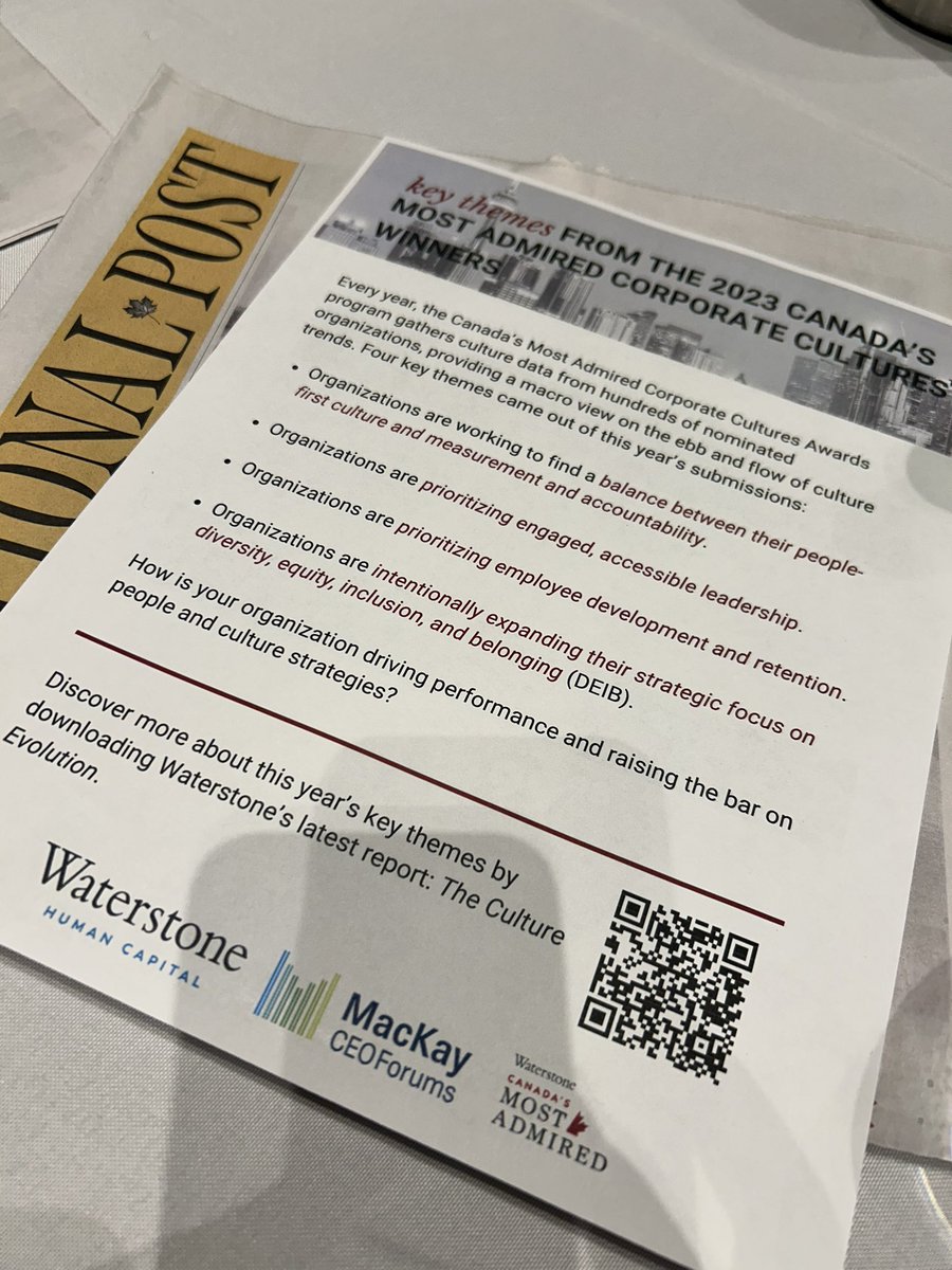 The @CanuckPlace team is honoured to be joining the @waterstonehc & @MacKayCEOForums Canada’s Most Admired Cultures Summit & Awards Celebration today. So many learnings, connections & good conversation already —and the day’s just begun! 👏