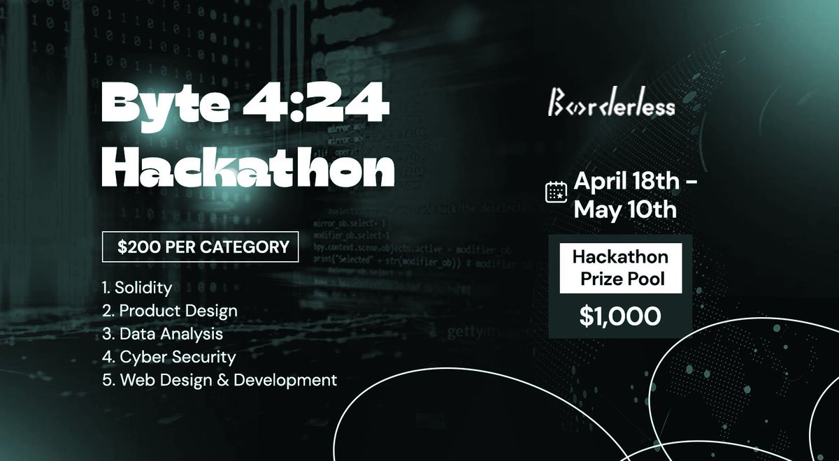 ANNOUNCEMENT 📢📢📢

The BYTE 4:24 HACKATHON starts today with a combined prize pool of $1000 🤯

Hackerthon Duration:
📅 April 18th- May 10th