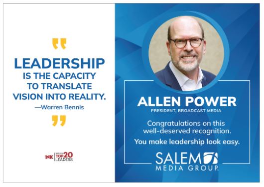 Congratulations to our President of Broadcast Media, Allen Power, on his selection in @RadioInk Radio's Top 20 Leaders!