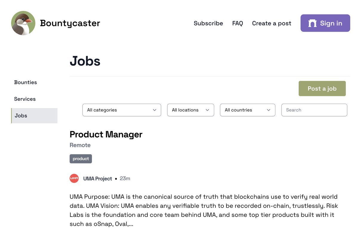 If you're looking to join the crypto space full-time, new open roles get posted almost daily in the Bountycaster jobs section (partnered with @hirechain_xyz to support this!) bountycaster.xyz/jobs