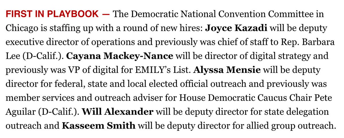 Congratulations to @JKazadi on her new position!! A great choice by the @DNC. politico.com/newsletters/pl…