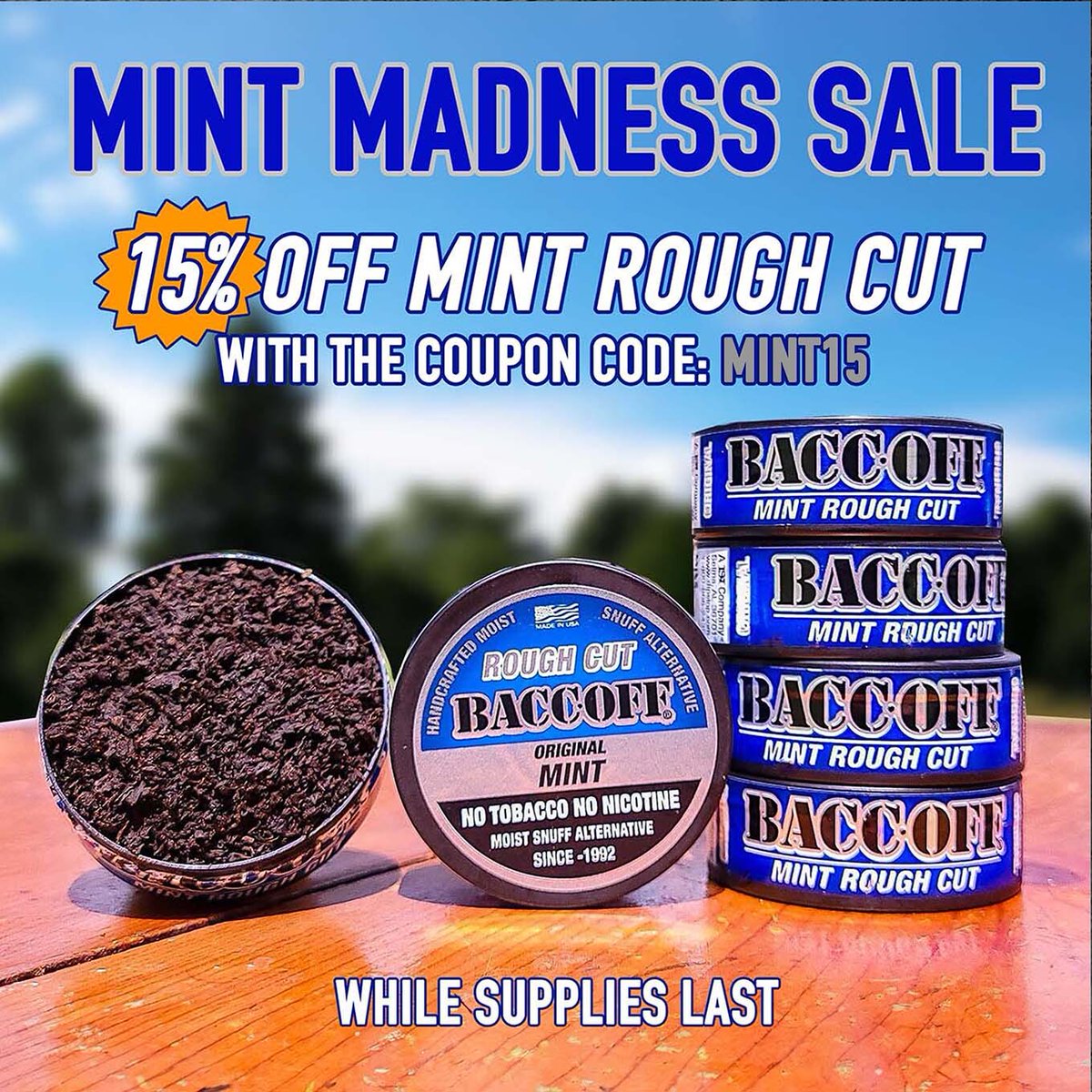 BaccOff_Snuff's tweet image. Don&apos;t miss out on our Mint Madness Sale! Get 15% off Mint Rough Cut - just use the coupon code MINT15 at checkout at dipstop.com. Hurry, offer valid while supplies last! 🍃💙 

#MintyFresh #spitblack #packdipspit  #BaccOff