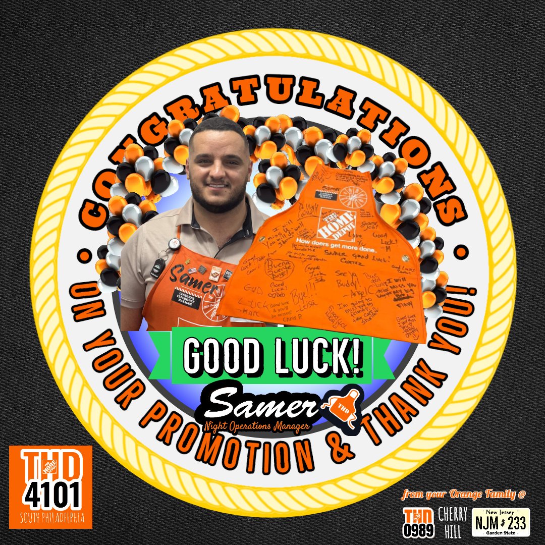 thd0989's tweet photo. Celebrating Samer Rostom of store #thd4101 his new position of Night Operations Manager! #congratulations #way2go #thankyou #get #livingourvalues #Recognition #orangefamily #bleedorange  #awesomejob #creatingshareholdervalue #homedepot4101 #homedepotSouthPhiladelphia #awesomejob https://t.co/go6nc5ZXbd