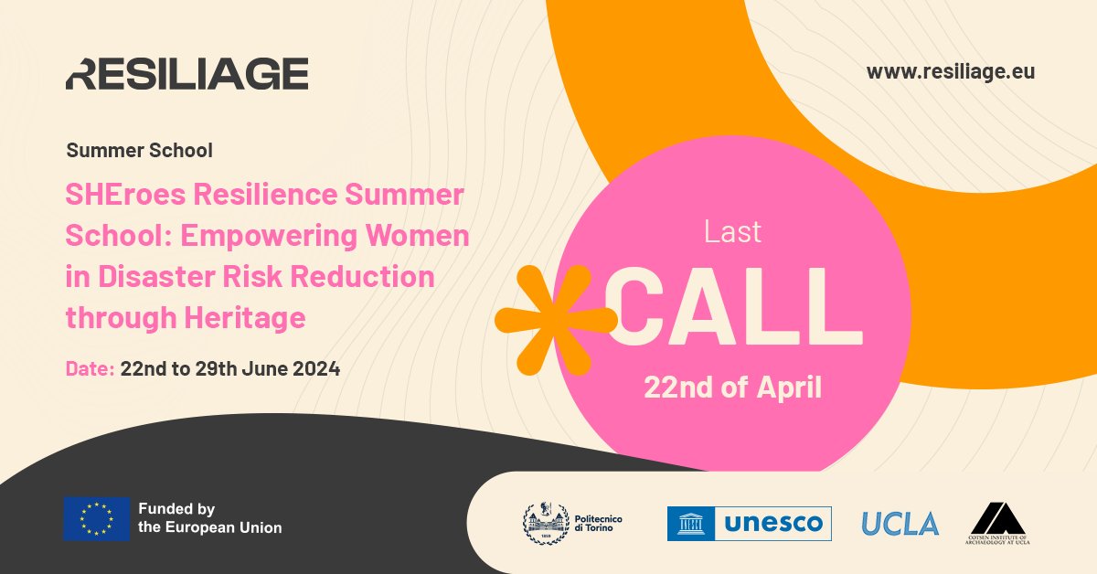 Time is running out to enrol in our #SummerSchool!🌞

Sign up by April 22nd and secure your spot!

Ready to explore how #heritage can enhance #DisasterResilience while empowering #women in #science and #DigitalTransition?👩‍🔬

Register here: bit.ly/4cJbilW