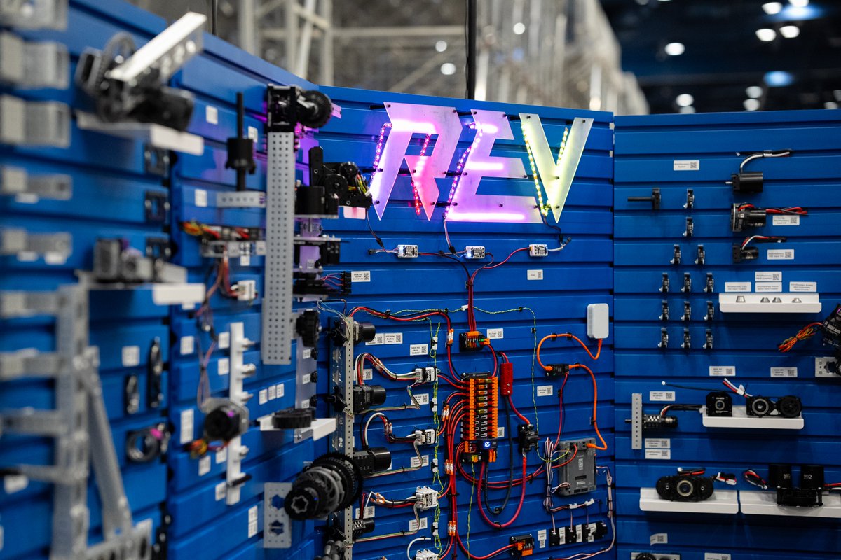 Spot any of your favorite #REVION products at our #FIRSTChamp FRC booth? We'll start you off - we see a Power Distribution Hub! Shop the REV ION System: revrobotics.com/ion-system/