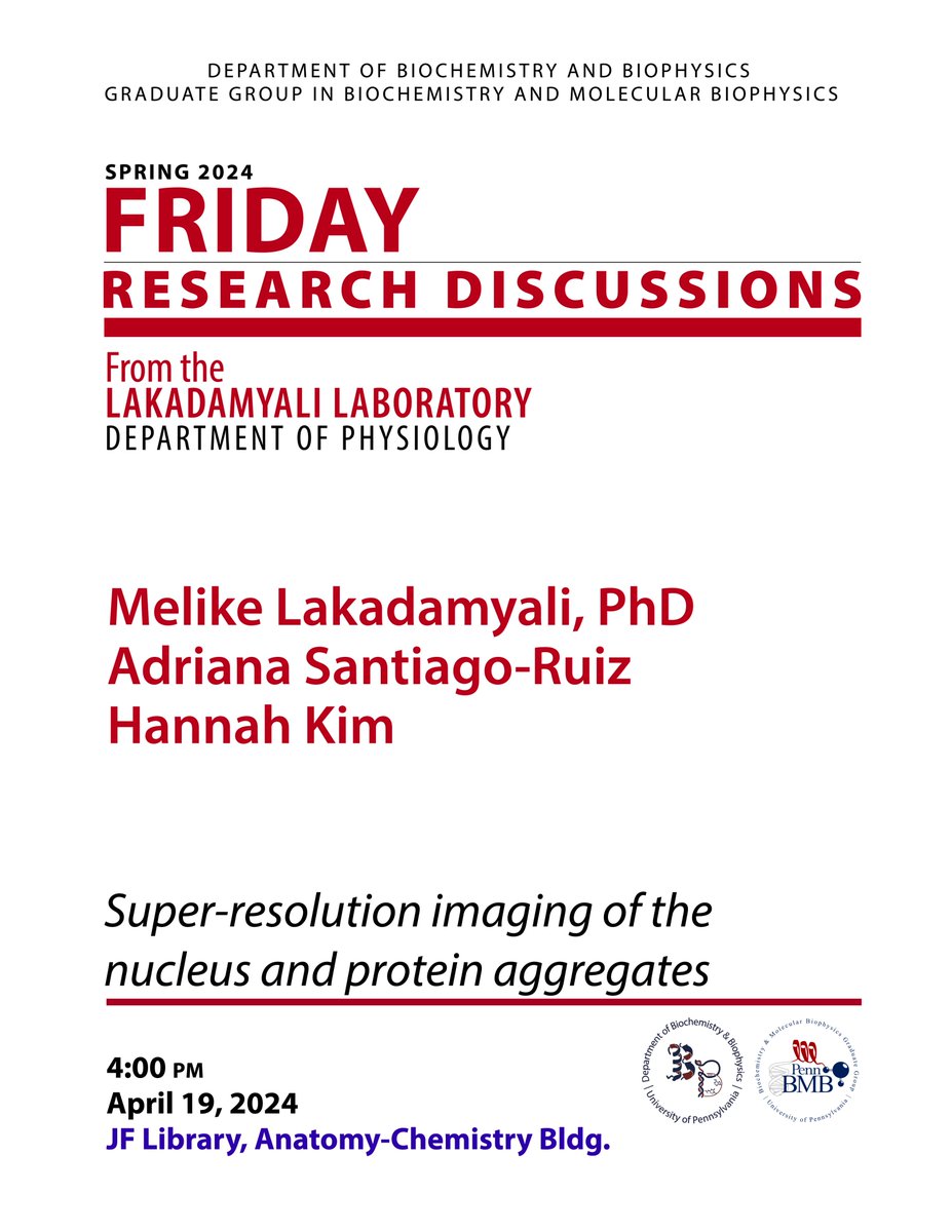 We are excited to hear from the Lakadamyali Lab tomorrow! Join us at 4pm in the JF Library.