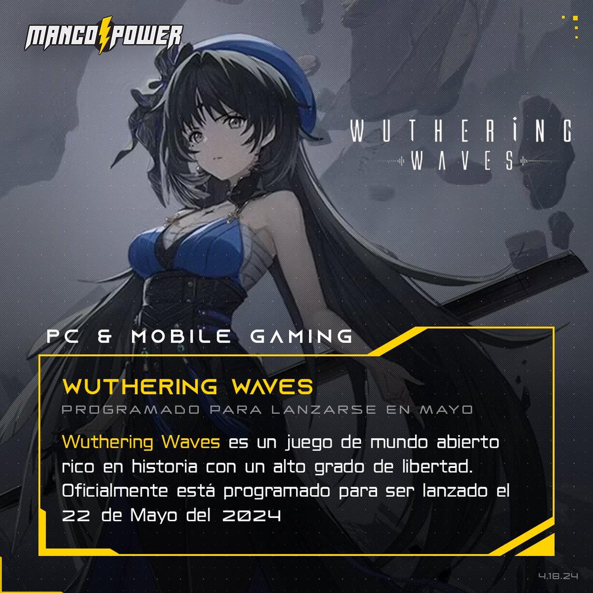 MancoPowerPR's tweet photo. Wuthering Waves es un juego de mundo abierto rico en historia con un alto grado de libertad.
Oficialmente está programado para ser lanzado el 22 de Mayo del 2024.
#MancoPower #MancoNews #WutheringWaves https://t.co/BETbFXXcLk