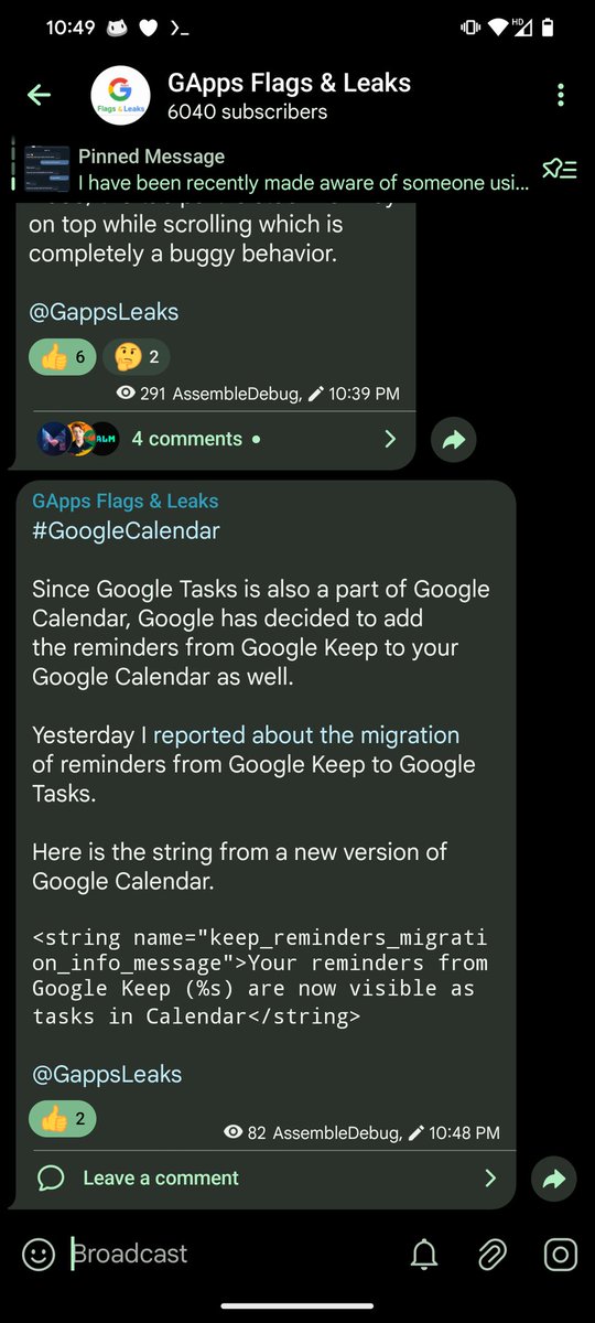 Here is another update on the migration of reminders from Google Keep to Google Tasks and Google Calendar.

t.me/GappsLeaks/646

;_;