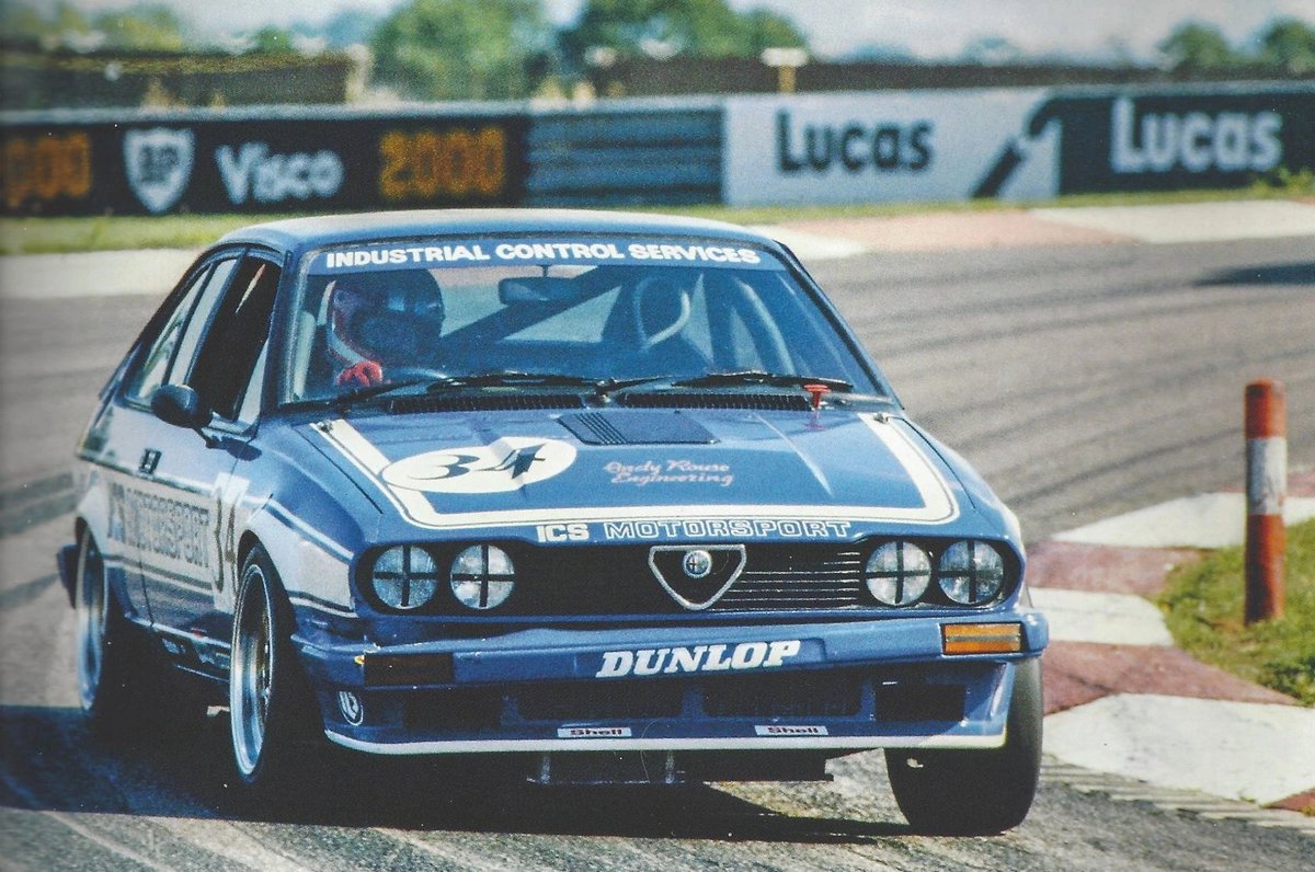 Andy Rouse, Alfa Romeo Alfetta GTV6. British Saloon Car Championship (Donington Park), 1983. #Touring #BSCC #BTCC #DoningtonPark #Donington #Rouse #AlfaRomeo