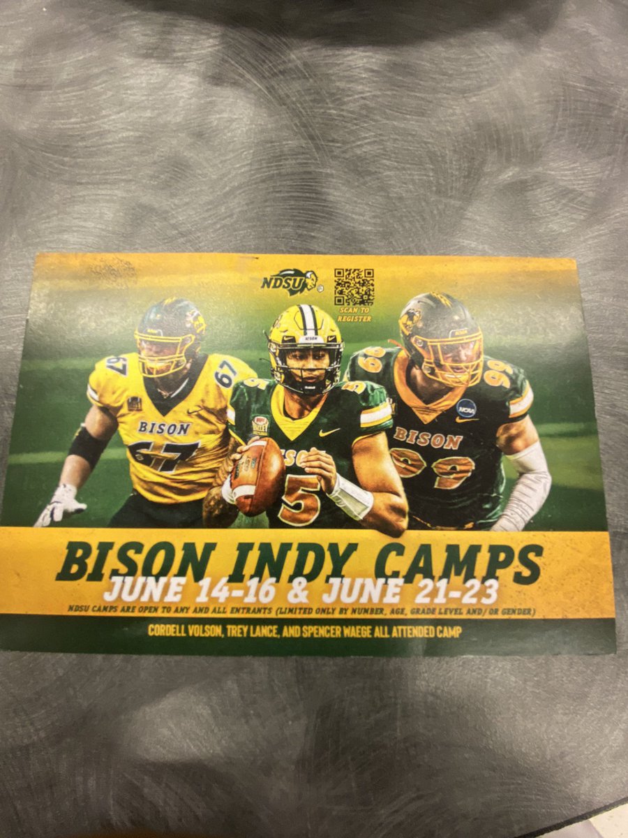 Thank you @NDSUfootball for the mail delivered to the school can’t wait to get some work in and compete @NDSUfbCamp