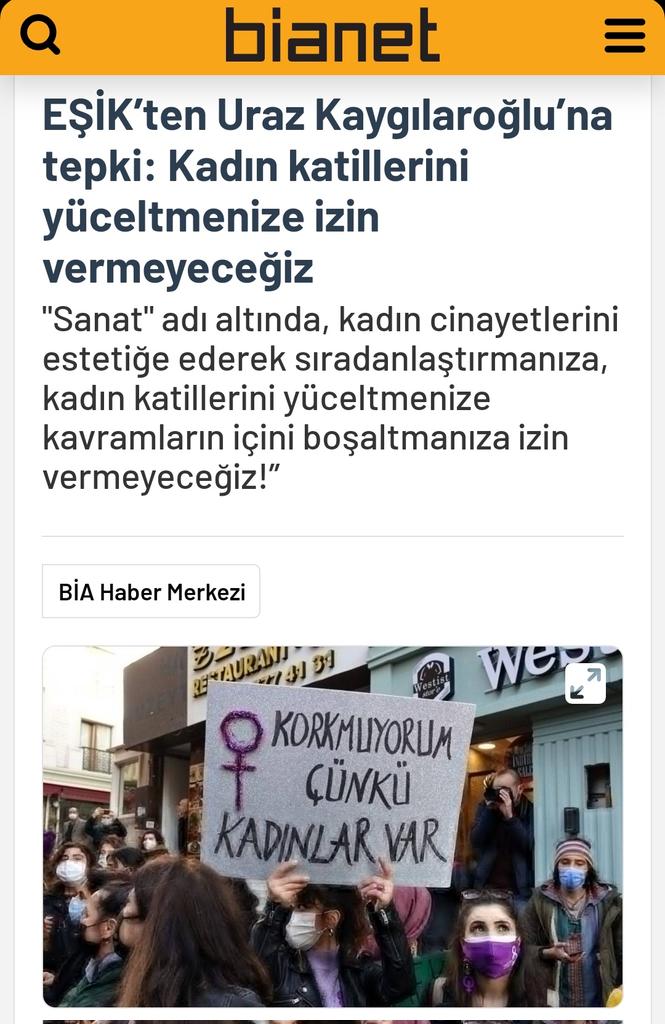 🔴 #EŞİK ’ten #UrazKaygılaroğlu ’na tepki: Kadın katillerini yüceltmenize izin vermeyeceğiz. 'Sanat' adı altında, kadın cinayetlerini estetize ederek sıradanlaştırmanıza, kadın katillerini yüceltmenize kavramların içini boşaltmanıza izin vermeyeceğiz!” @bianet_org…