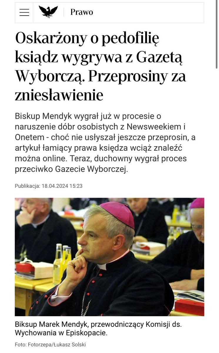 Biskup Marek Mendyk oczyszczony z zarzutów ws. pedofilii. 
Wygrał 3 razy! Wyborcza, Newsweek, Onet mają przeprosić! 
Hello to kiedy te przeprosiny? Dobrze się kłamie?