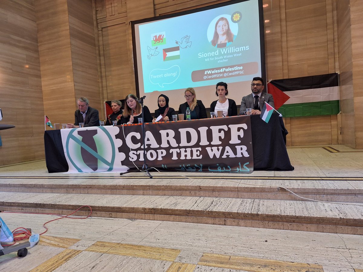 #wales4palestine event happening now. Full room. We have just heard a video recording from @ClareDalyMEP to loud applause. @CardiffStW @CardiffPSC