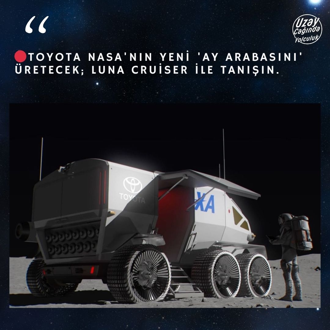 📢Toyota NASA'nın yeni 'ay arabasını' üretecek; Luna Cruiser ile tanışın. 🔴NASA Ay'a geri döndüğünde astronotların farklı keşif araçlarına ihtiyacı olacak. Toyota, uzaya bir Dünya aracı gönderen dünyadaki ilk otomobil üreticisi olabilir. Altı tekerlekli bir 'ay arabası' şirket
