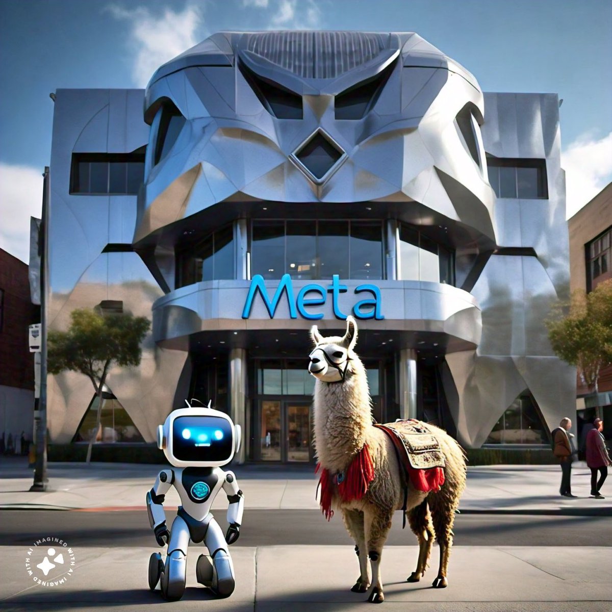 New Llama just dropped. 🦙 @Meta just released its new AI model, #Llama3, so I had Meta AI imagine a Llama next to an AI in front of Meta HQ.