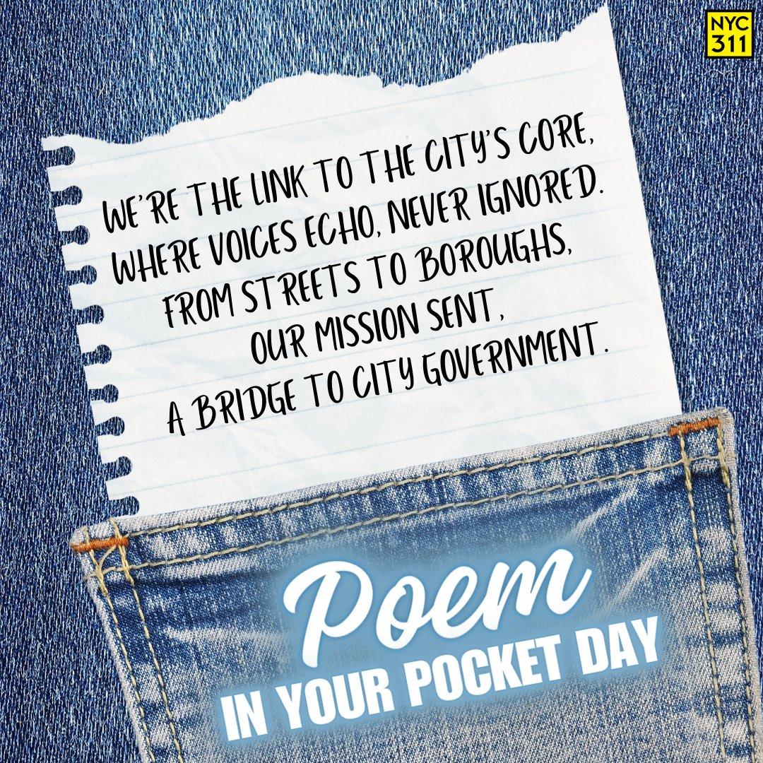 Happy National #PoetryMonth! From 311, to everyone, a poem to enjoy. Here's our #PocketPoem!