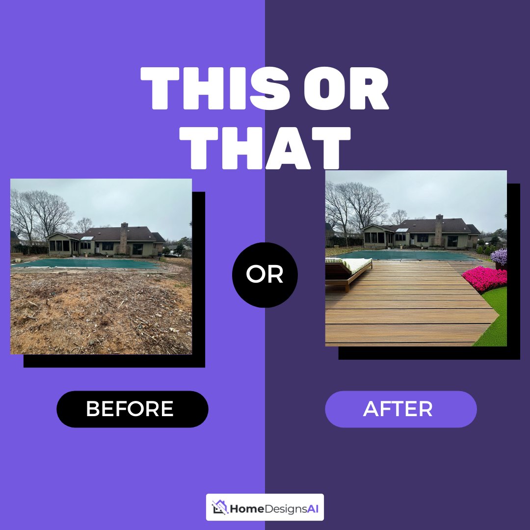 homedesignsai's tweet image. From lackluster to luxurious ✨ Dive into transformation with our latest pool area makeover, designed by HomeDesigns.AI! Perfect for those dreaming of a serene backyard retreat. #HomeDesign #PoolTransformation #BackyardBliss