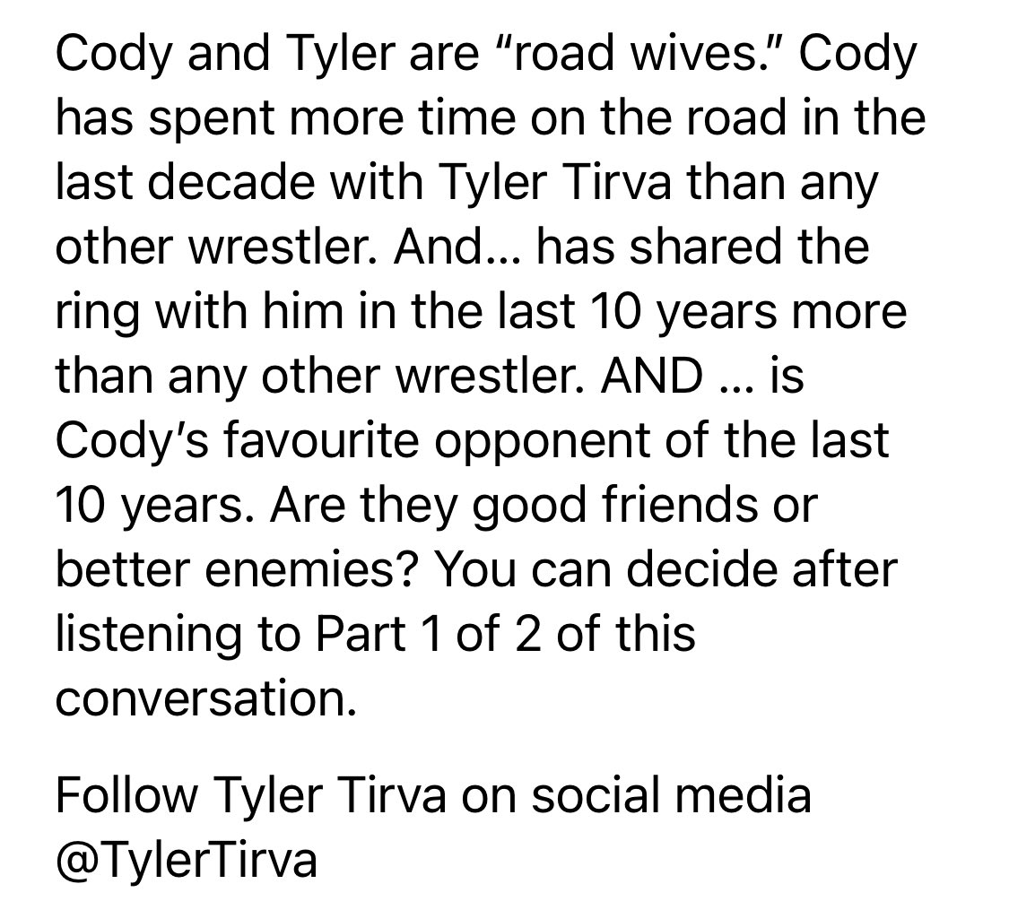 “This guy should be signed & on TV.” That guy is @TylerTirva. He the best unsigned talent in wrestling today. And he’s my “road wife.” 😂 And he’s my latest guest on “Wrestling is Life is Wrestling” available NOW wherever you get your podcasts. CodyDeaner.com/podcast