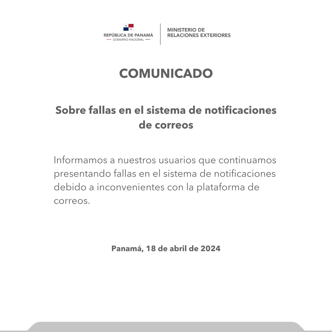 Informamos a nuestros usuarios que continuamos presentando fallas en el sistema de notificaciones debido a inconvenientes con la plataforma de correos.