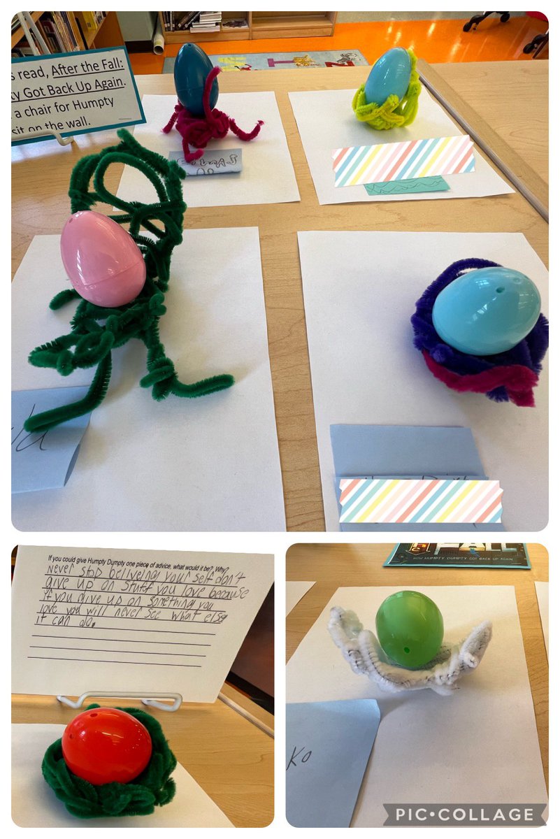 4th grade students turned back time to their nursery rhyme days &amp; read Humpty Dumpty. Fast forward to 4th grade, we read After the Fall: How Humpty Dumpty Got Back Up Again. Students planned &amp; designed a chair to safely sit on the wall, and offered some advice for Humpty Dumpty.