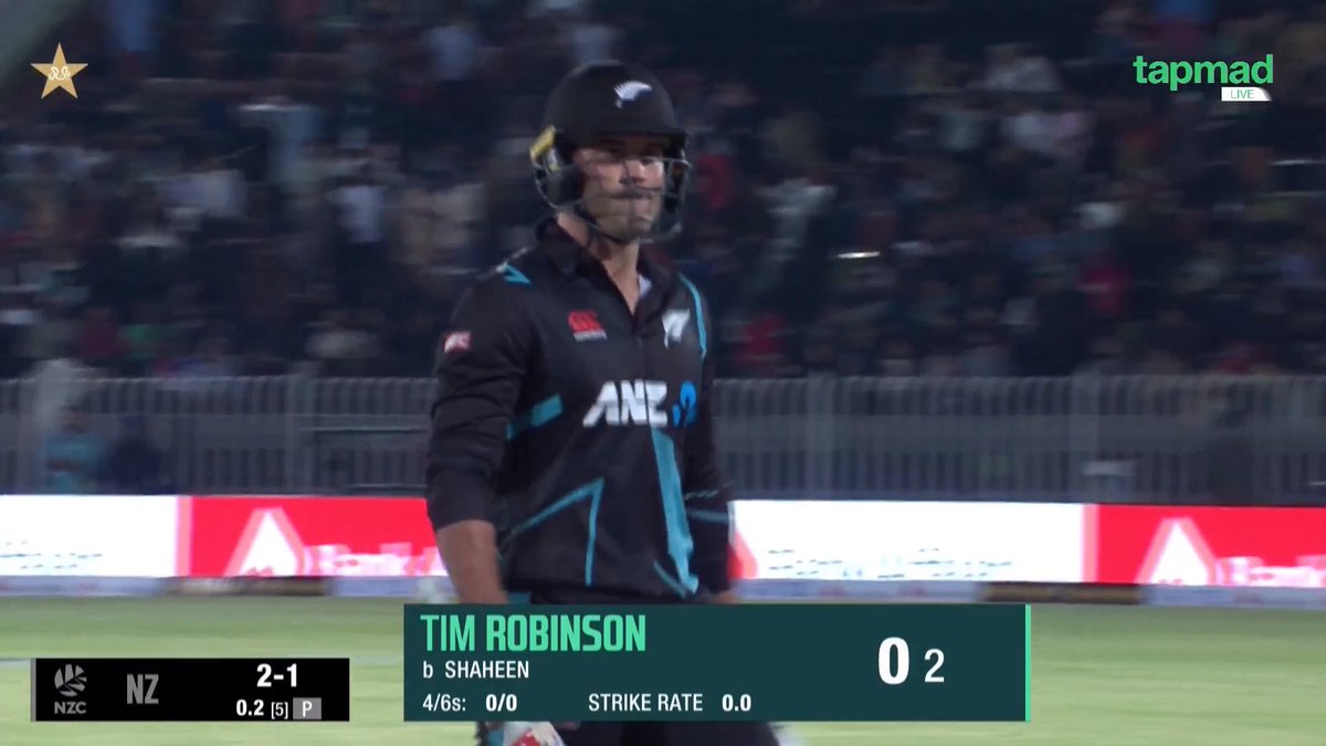 Mustafaahsan52's tweet photo. Shaheen Shah Afridi delivers a first-over wicket! 🔥

An inswinging beauty beats Robinson and he's bowled.

#PAKvNZ | #PakistanCricket https://t.co/1QUs3yJZvV
