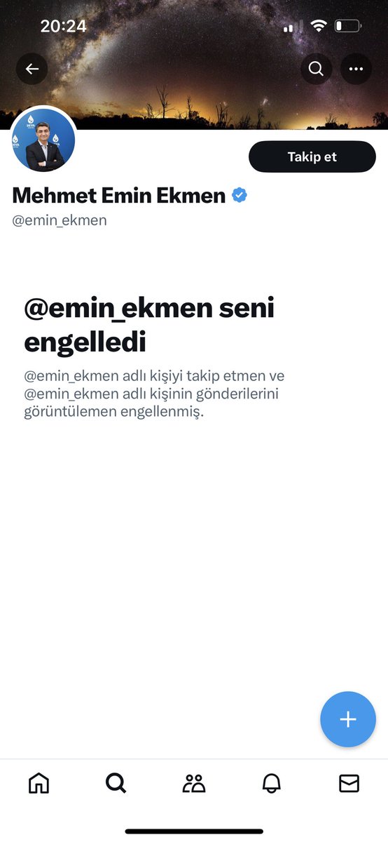 Sözde demokrat beni engellemiş. Küfür mü ettik hakeret mi? Sadece yapılan yanlışları söyledik. Demokrasi naraları atarlar, biraz güç geçti mi ellerine en büyük otokrat olurlar. Partinin adını demokrasi koyup demokrasi namına tek bir şey yapmazlar. <a href="/alibabacan/">Ali Babacan</a> <a href="/avidrissahin/">Av. İdris Şahin</a>
