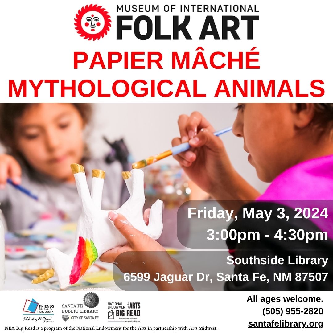 sfpl's tweet photo. #PapierMâché #MythologicalAnimals with the @museumofinternationalfolkart
#SouthsideLibrary Café Room
Friday, May 3, 2024
3:00pm - 4:30pm
Create papier-mâché mythological animals with the folks from #MOIFA! https://t.co/pP7p3TTzKg