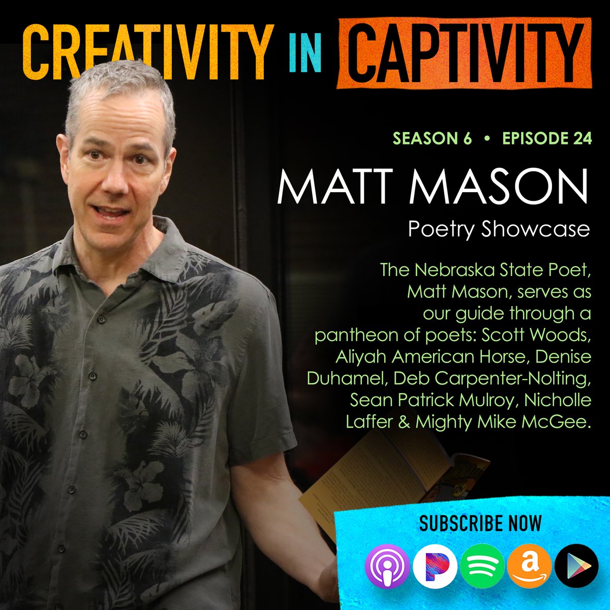 Catch an all new episode of @creativityincap with Nebraska State Poet, @mattmason, a tour guide through a pantheon of poets: Scott Woods, Aliyah American Horse, Denise Duhamel, and more ☀️ with @pathazell link.chtbl.com/CIC_MattMason
