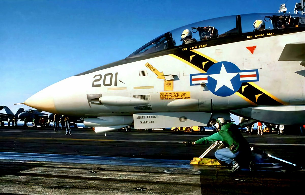 The colours of this VF-84 Tomcat 🤌 VF-84 'Jolly Rogers' transitioned from the F-4 to the F-14 in early 1976 and flew the type until the squadron's disestablishment in 1995. Later, the squadron's iconic name and insignia were adopted by VF-103. #avgeeks #aviation #aviationdaily