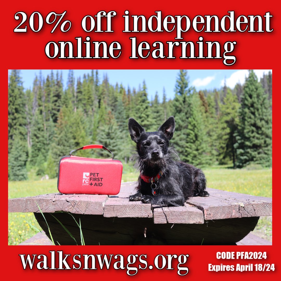 ⚡️FINAL DAY! FLASH SALE! ⚡️

Take 20% off either Pet First Aid or OFF THE GRID training at walksnwags.org

Use code PFA2024 at checkout.

*Not valid for instructor courses, in-class courses, nor group virtual courses.
*Expires 11:59pm PDT April 18, 2024

#petfirstaid