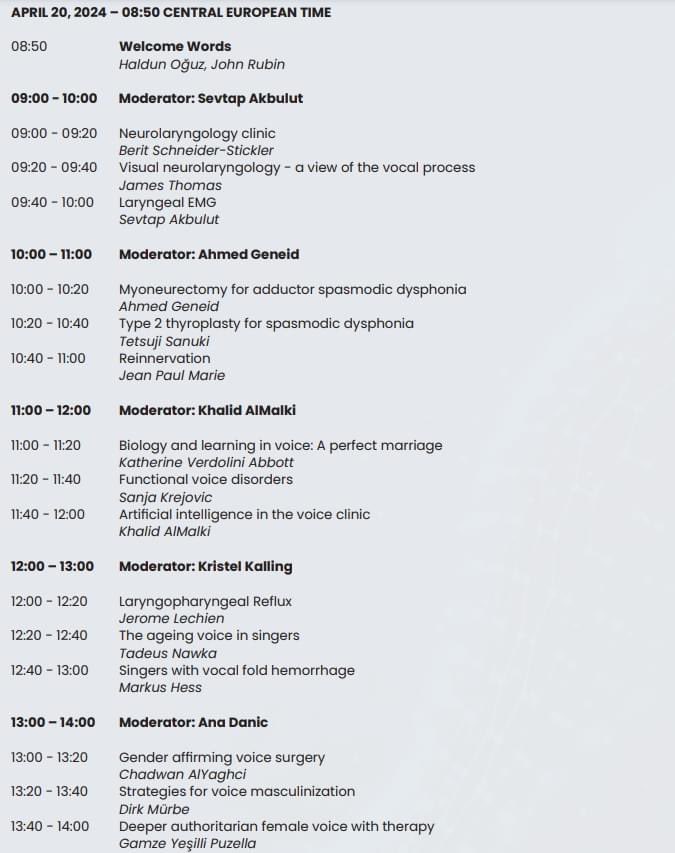 SallyMDennis's tweet photo. Sat 20th April…. 
UEP Voice Marathon Webinar, the online World Voice Day activity of the Union of European Phoniatricians [UEP] 
Over 13 hours of new information on different voice and laryngeal topics!
Registration is FREE for all :-)
Register here https://t.co/4o1zrTGqj9 https://t.co/NgM1AGdJoJ