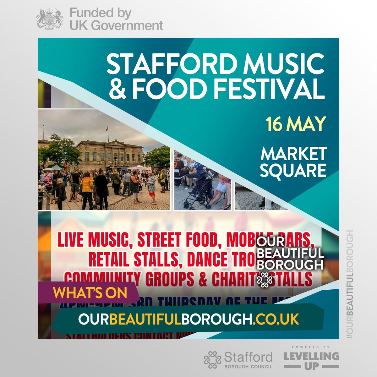 Stafford Music & Food Festival – aka @StaffordWalking Street – takes place on Thurs 16 May in #Stafford's Market Square. An event for all the community with late night shopping, live music and more: tinyurl.com/28n9psu9 #DaysOut #NightsOut #FamilyFun #OurBeautifulBorough