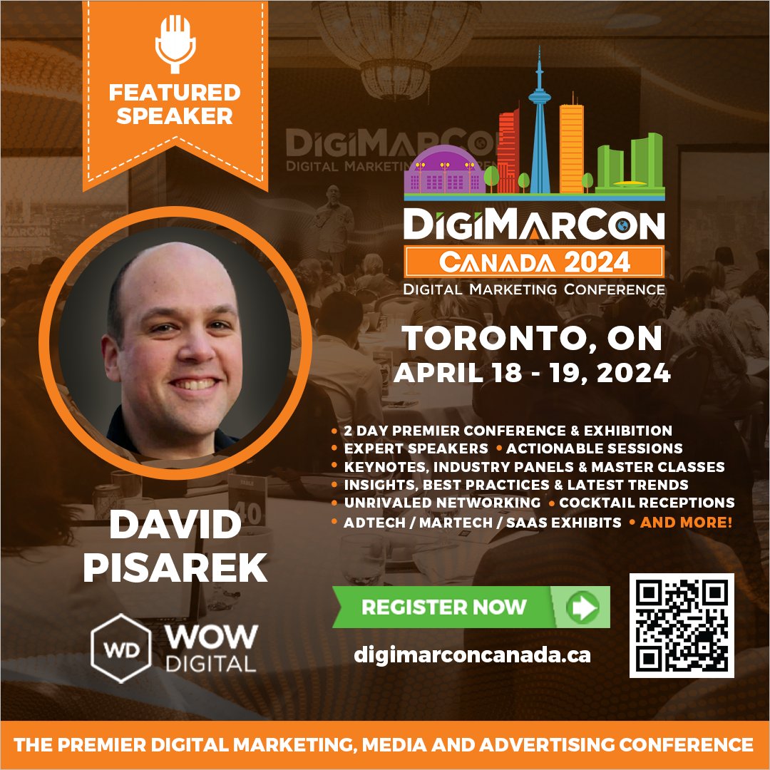 Get inspired by David Pisarek speaking live at Day 1 of #DigiMarConCanada 2024 in Toronto, Ontario at CF Toronto Eaton Centre Hotel! His expertise is empowering attendees to elevate their #digitalmarketing game! Join live here: digimarconcanada.ca #MarketingEvent #DigiMarCon