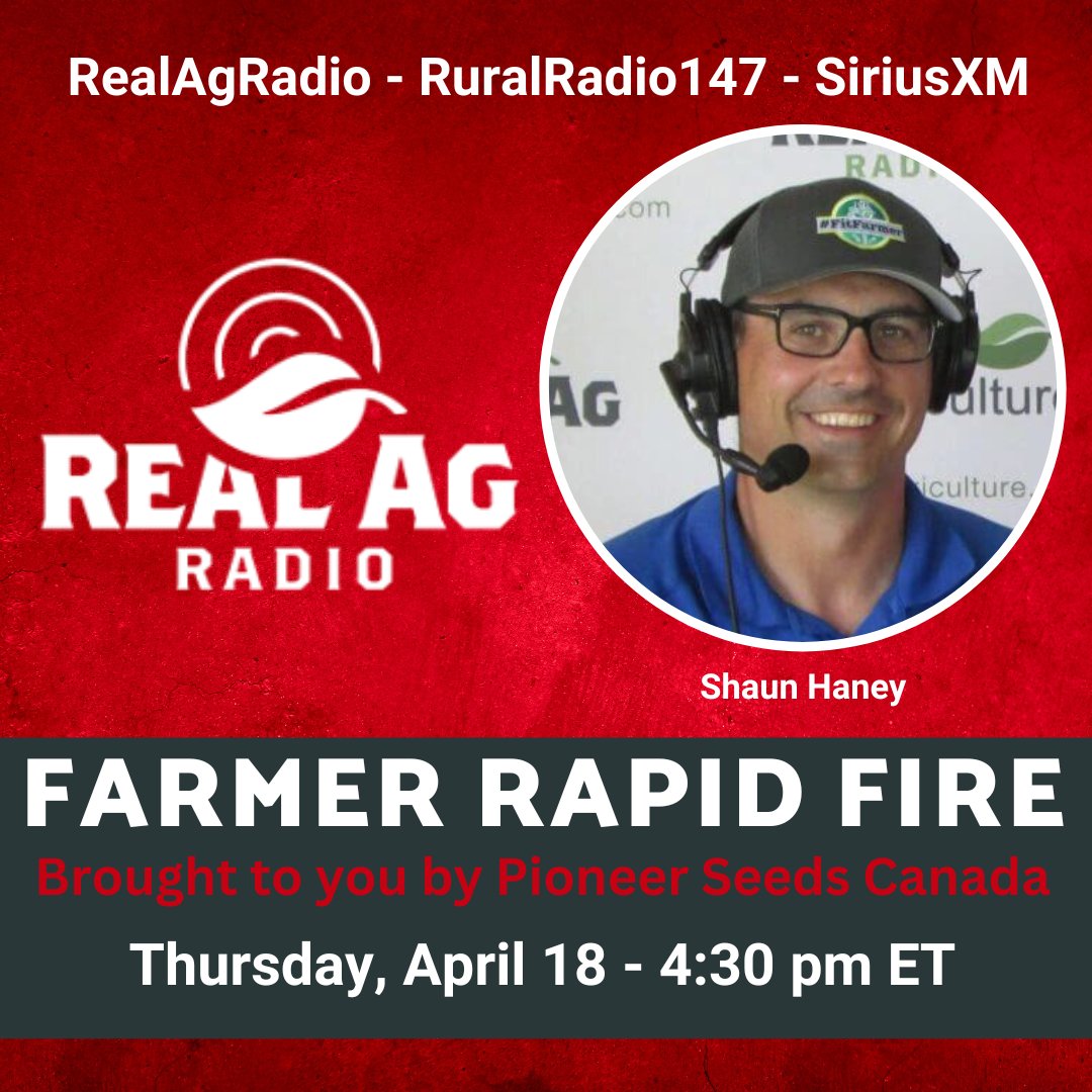 Tune in to #RealAgRadio at 430 E on @RuralRadio147 for the #FarmerRapidFire brought to you by @PioneerSeedsCA! Host @shaunhaney checks in w/ @Roboticjerseys, @PetkerFarm, @canadiancowman, @agassizmur1, & #ontag agronomist Chris Olbach #cdnag #westcdnag