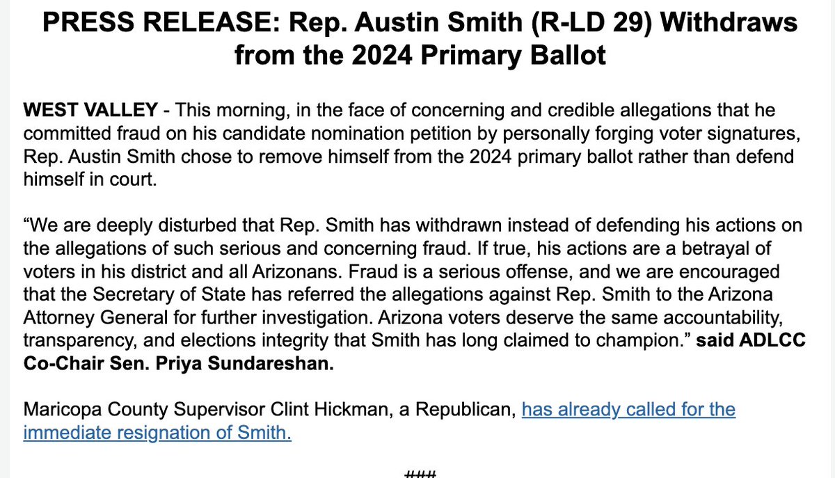 READ: Rep. Austin Smith withdraws from the 2024 Primary. Read our full statement here ➡️ adlcc.com/blog/press-rel…