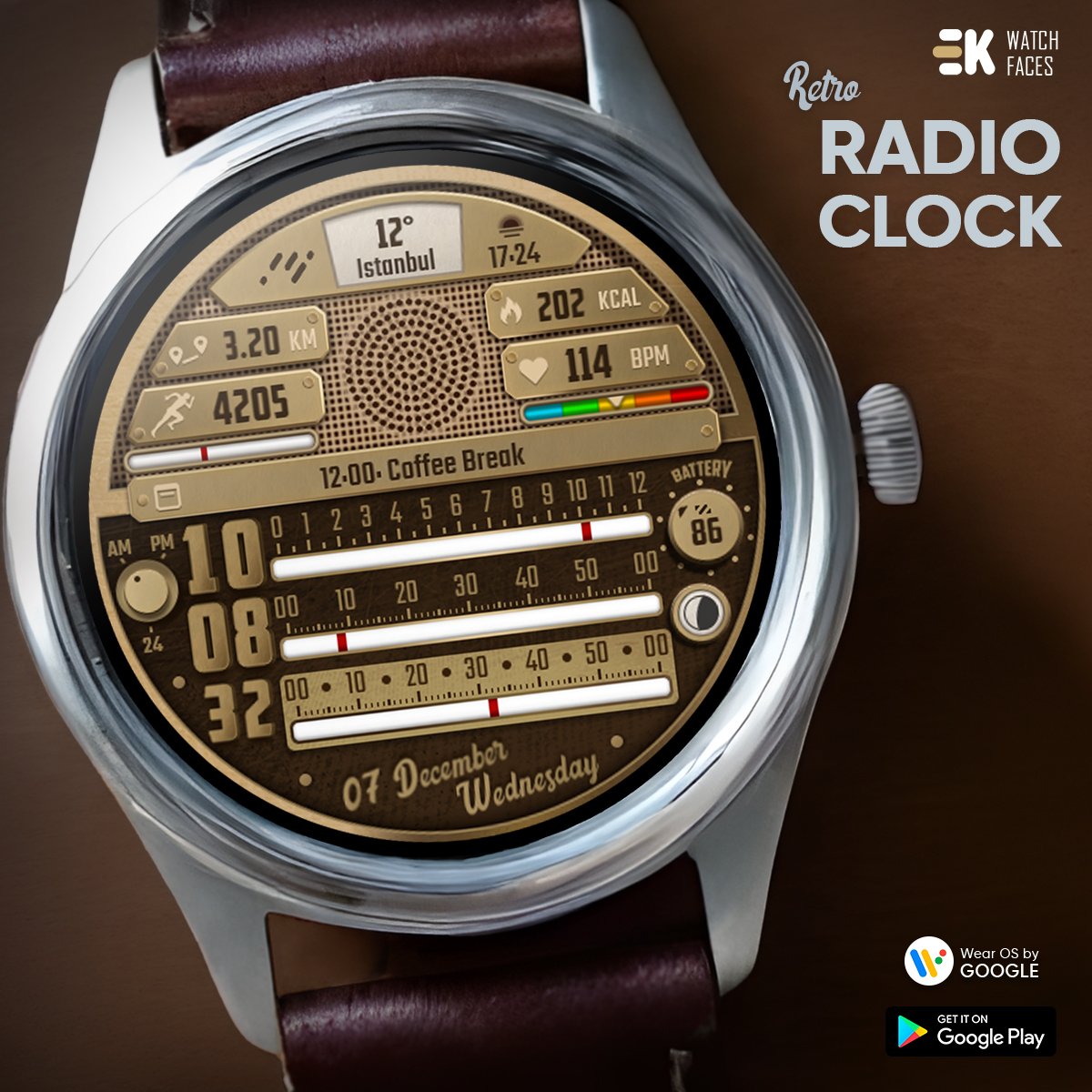 Let your watch move to the rhythm of the music! 📻🎙🎵

Wear OS: play.google.com/store/apps/det…
Tizen: galaxy.store/retrora
Others: play.google.com/store/apps/dev…
Web: ekwatchfaces.com

#ticwatch #wearosface #watchfaces #wearosbygoogle #galaxywatch6 #androidwear #suunto7 #fossilwear