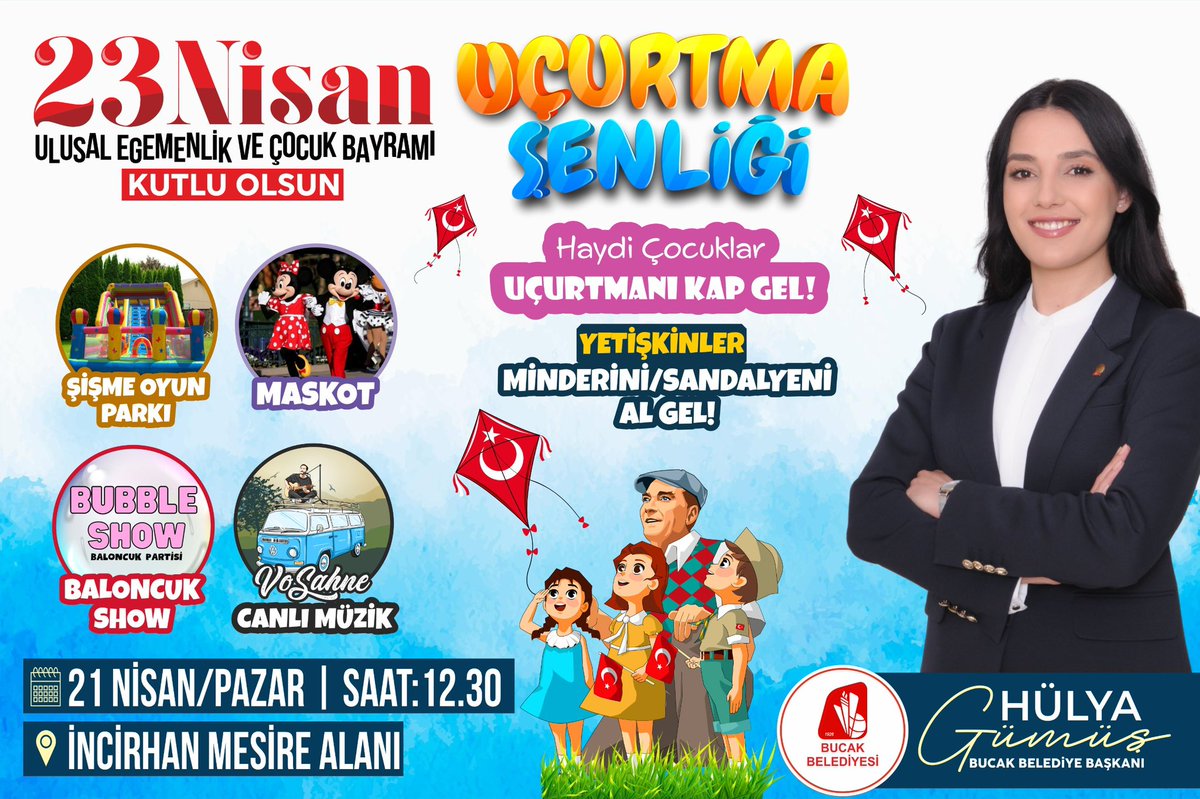 BU ÇOŞKUYA TÜM HALKIMIZ DAVETLİDİR! 🌸 Program Saati: 12.30-18.00 • Halkoyunu Gösterisi • Animasyon ve Bubble Show Gösterisi • Şişme Oyun Park alanları • Yüz Boyama - Balon Etkinlikleri • Uçurtma Etkinliği • Konser