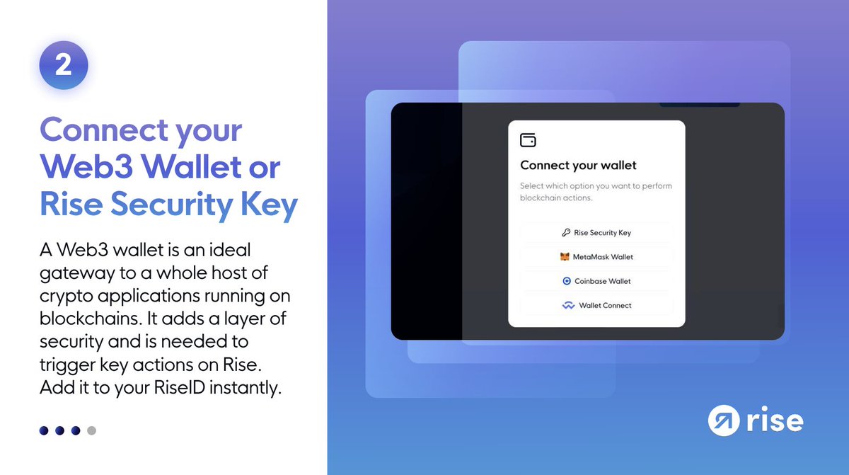 STEP 2: Connect your Web3 wallet or create a Rise Security Key. Keep in  mind that you can also connect your traditional bank account if you prefer  to get paid in local