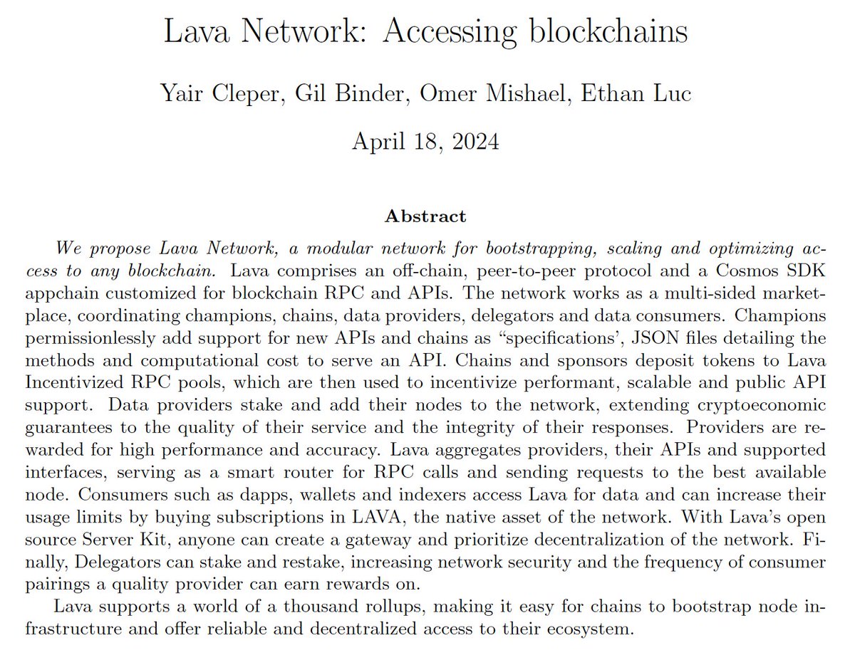 1/

Modular world, meet Lava:

A modular network making it easy for blockchains to bootstrap and optimize infrastructure, starting with RPC.

Whitepaper now live.

🧵