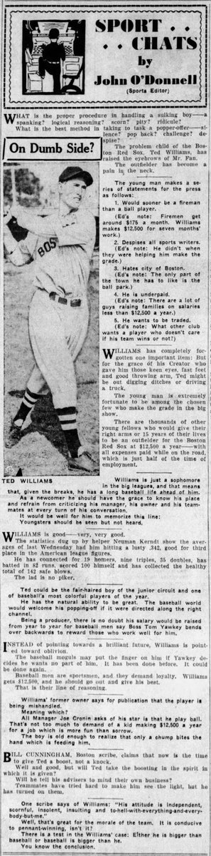 #TedWilliams is possibly the greatest left fielder of all time. He's almost, for sure the greatest hitter ever...But on Aug 24th 1940, Williams pitched for the only time in his @mlb career. 

24AUG1940 Double Header Game 1
Game 1 was a Blow out, Ted was called on to mop up two