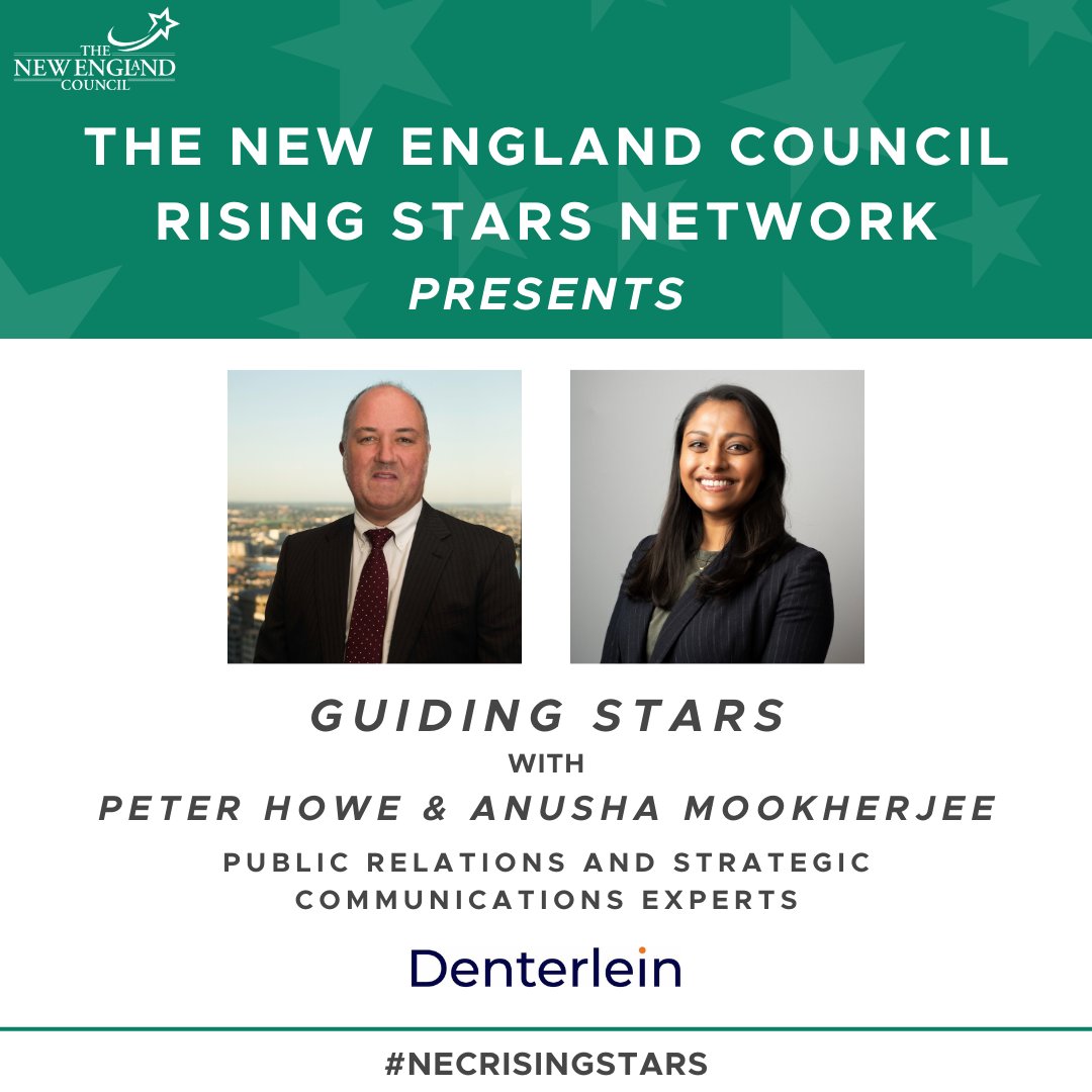 This is an excellent opportunity for @necouncil #youngprofessionals to learn from some of the best in the business. Register now for 'Guiding Stars' with @PeterHoweBoston and @anushamookherje @Denterlein. web.newenglandcouncil.com/events/Guiding…