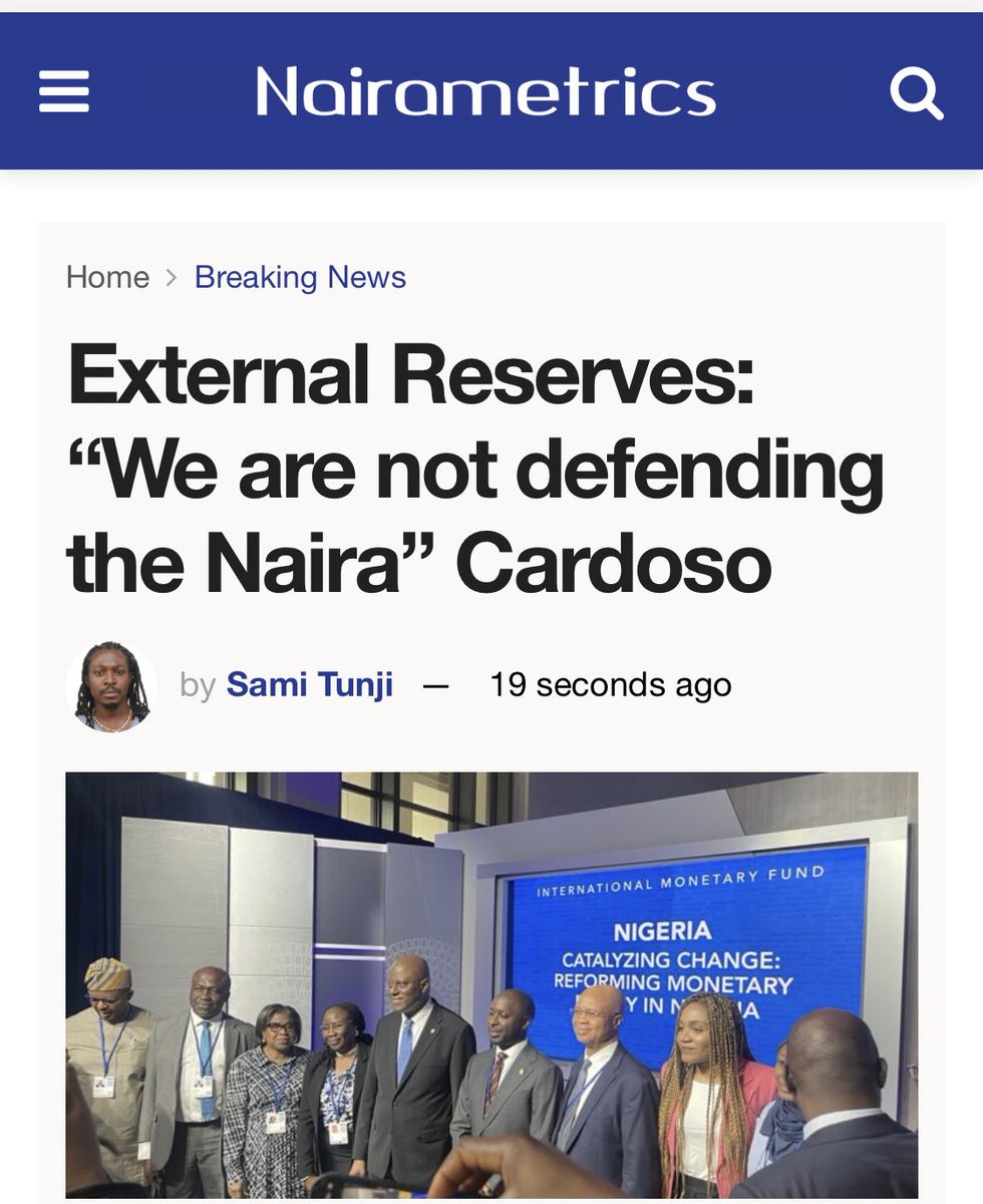 CBN Governor Yemi Cardoso has addressed concerns over the declining external reserves, maintaining that the apex bank is not defending them. According to him, the depleting external reserve is mostly due to factors such as debt repayments....... Via @Nairametrics