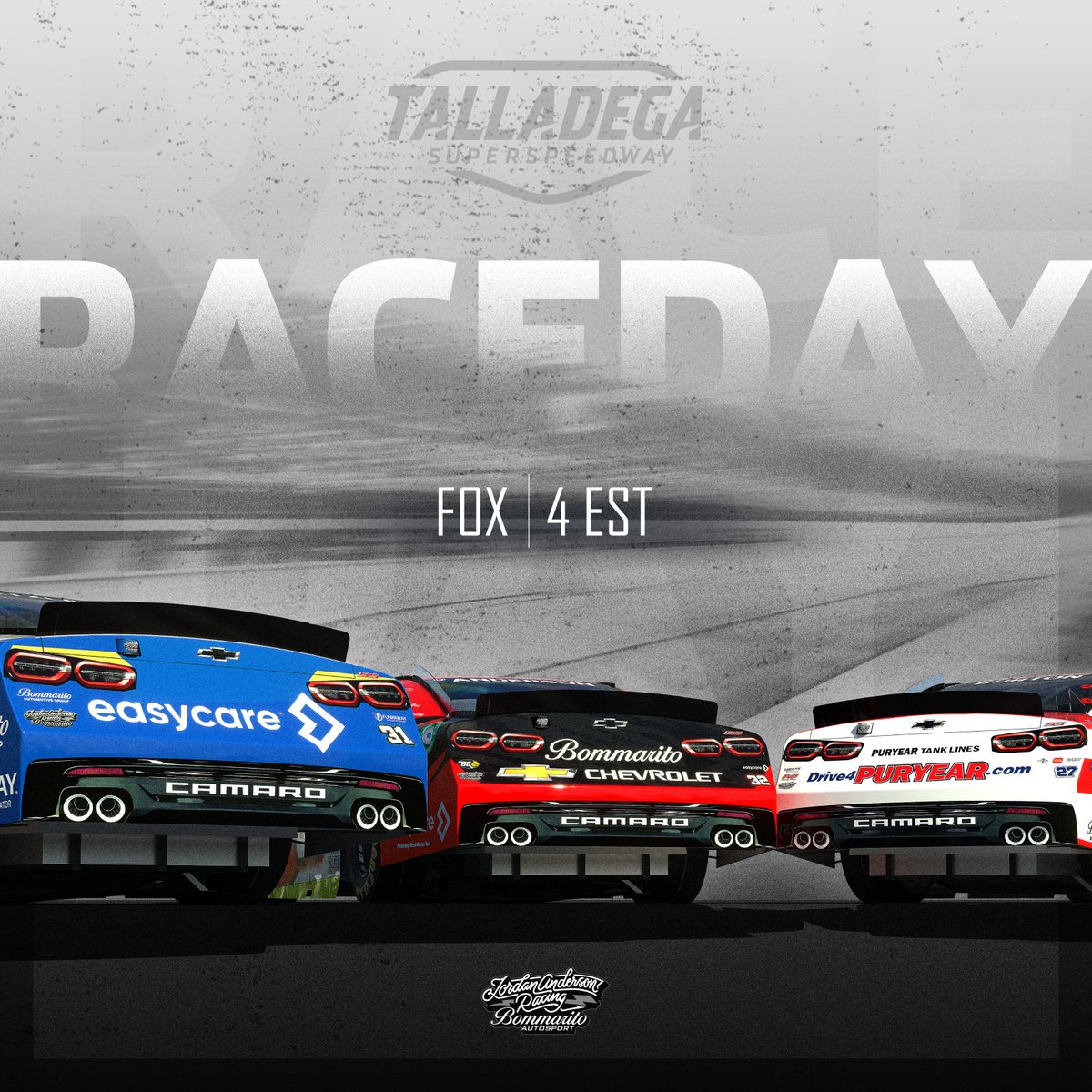 Get up it’s RACE DAY! We’re ready to take on Talladega this afternoon for 300 miles of high speed racing! @NASCARONFOX will have you covered at 4:00PM EST 📺 🏆 @EasyCareIsThere | @BommaritoAuto | @puryeartank @Parker79p | @j66anderson | @JebBurtonRacing