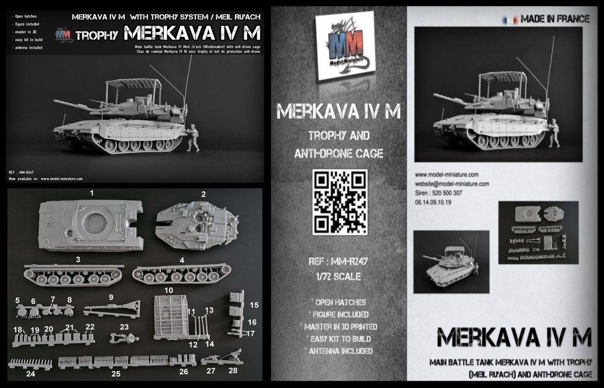 Le char MERKAVA IV M avec système Trophy et toit  anti-drone au 1/72 est disponible ici :
model-miniature.com/product.php?id…

#defence #Israel #Merkava #MBTtank #Trophy #ARMY  #Military  #IDF  #militarysurplus #weapons 
#modeling  #armoredvehicles #armor #MBT #modeler #tank #Tsahal #Armor