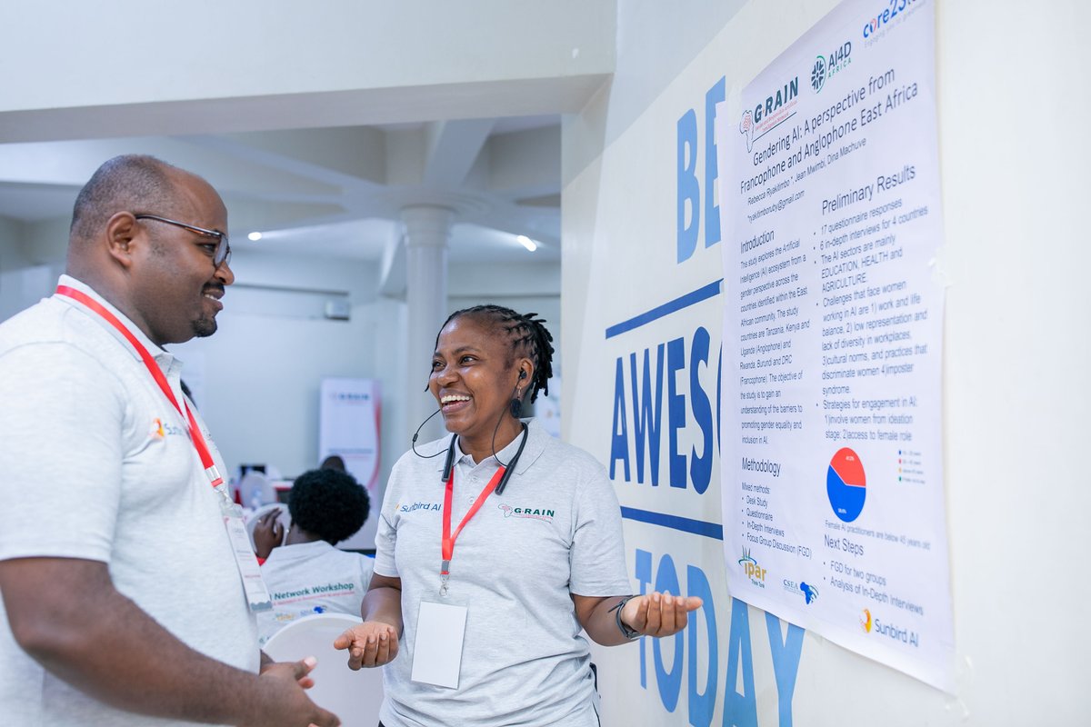 A poster session on the various projects highlighted the importance of working together to build an inclusive and ethical artificial intelligence ecosystem.
#4IR #AI #IAinAfrica #GenderInclusion  #GenderEquality
#GRAIN #IPAR #cseaafrica #SunbirdAI #AI #Gender