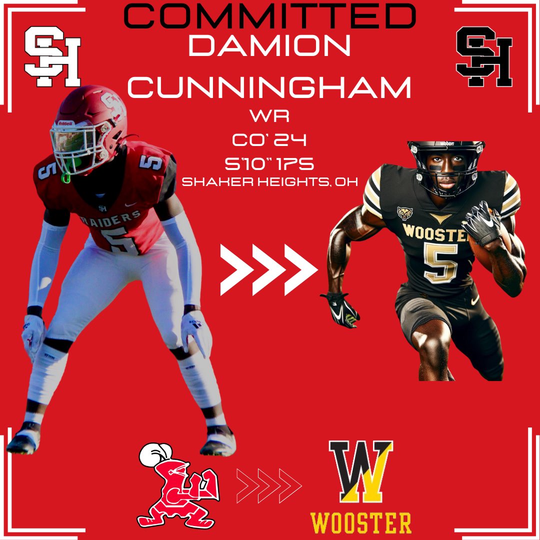 Boom!! After yesterday’s signing day, here is a commit from our 2024 Class Damion Cunningham. @2x.dame is heading to Wooster, Ohio to be a Fighting Scot. #ShakeTheWorld -> #GoScots Dame was a true Swiss Army knife for our program, getting varsity time at RB,WR,OLB, and PR.