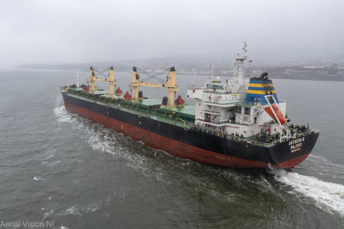 Bulk Carrier Antigoni B enters a misty Lough Foyle this afternoon bound for Foyle Port with a cargo of Columbian coal. Antigoni B is 190m long, DWT 56928, built in 2011 and sails under the flag of the Marshall Islands