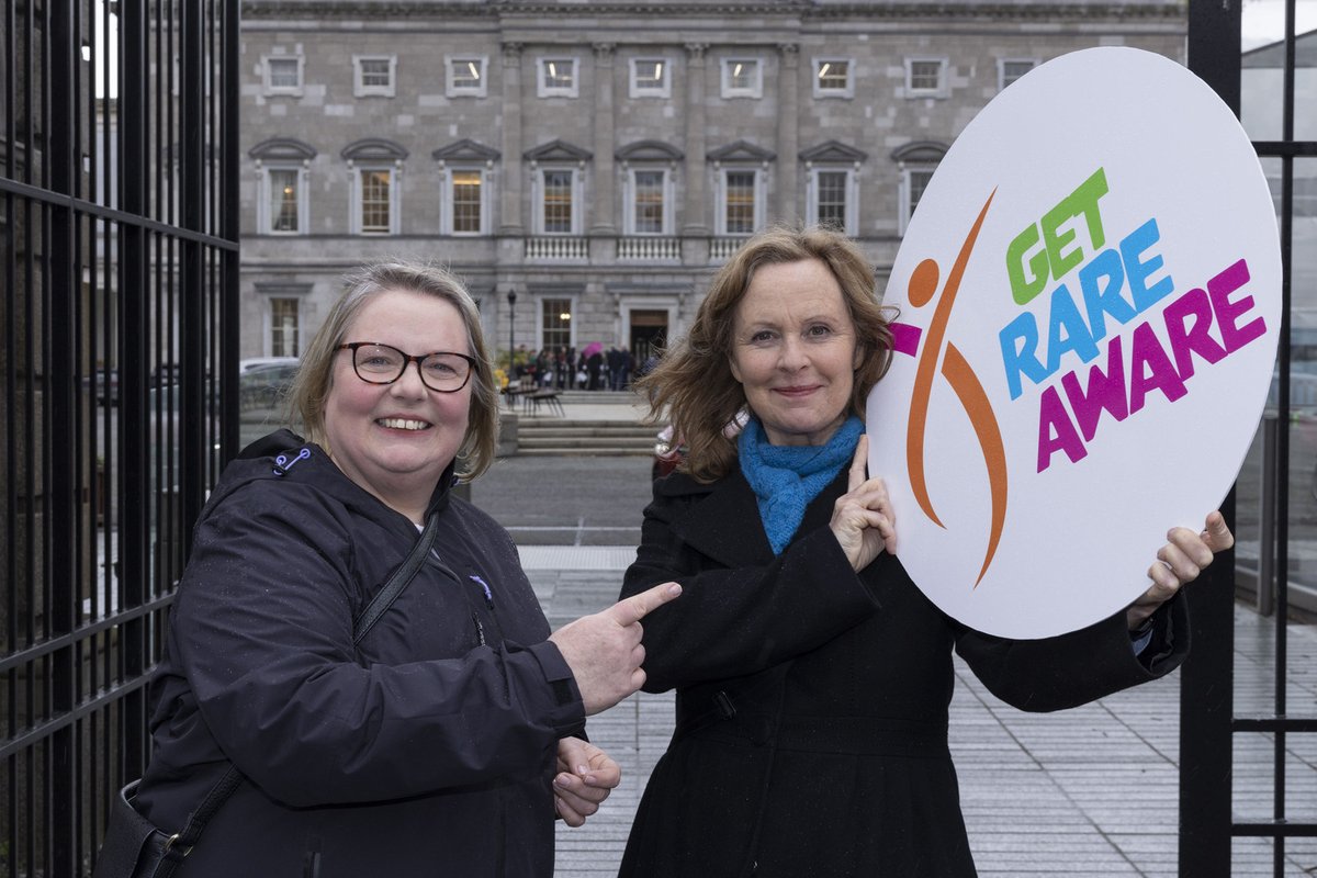 Vicky McGrath CEO Rare Diseases RIL & Maeve Healy,MDI at the launch of the Get Rare Aware campaign outside the Dáil calling for the number of conditions newborn babies are screened for under HSE National Newborn Bloodspot Screening Programme, Read More: mdi.ie/all-news-artic…